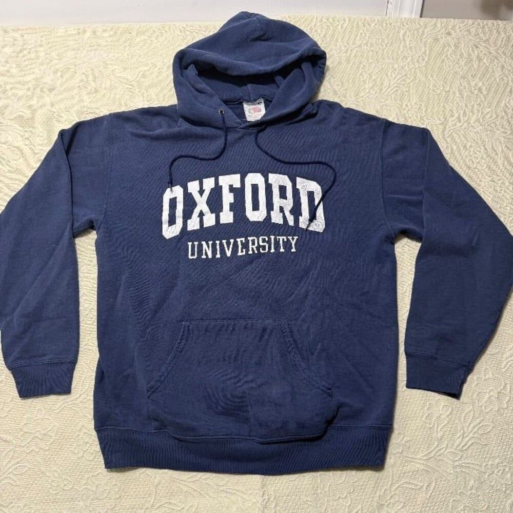 Vintage Fruit of the Loom Oxford University Navy Blue Hoodie Size L